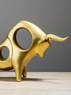 Abstract Bull Sculpture Locking Horns - The Golden Theory