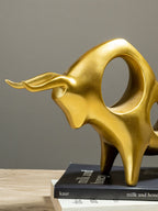 Abstract Bull Sculpture Locking Horns - The Golden Theory