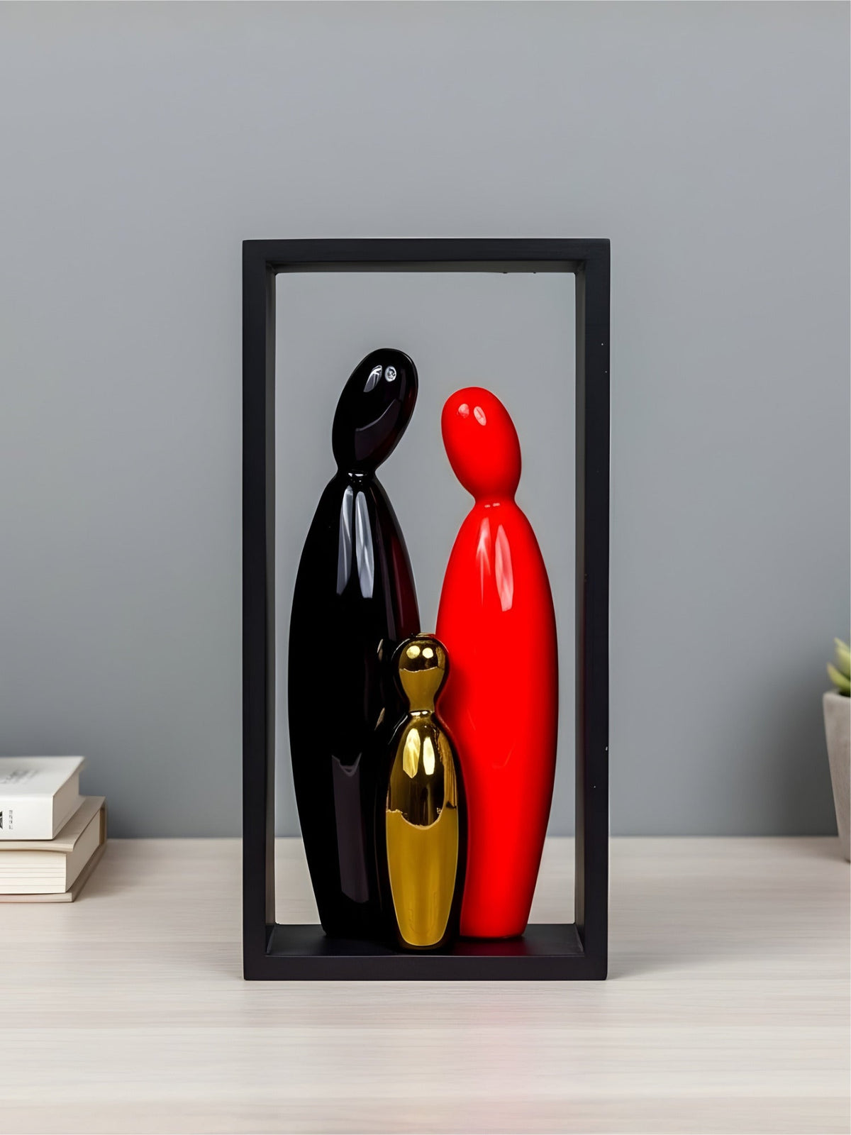 Abstract Family Sculpture with Geometric Frame - The Golden Theory Main image