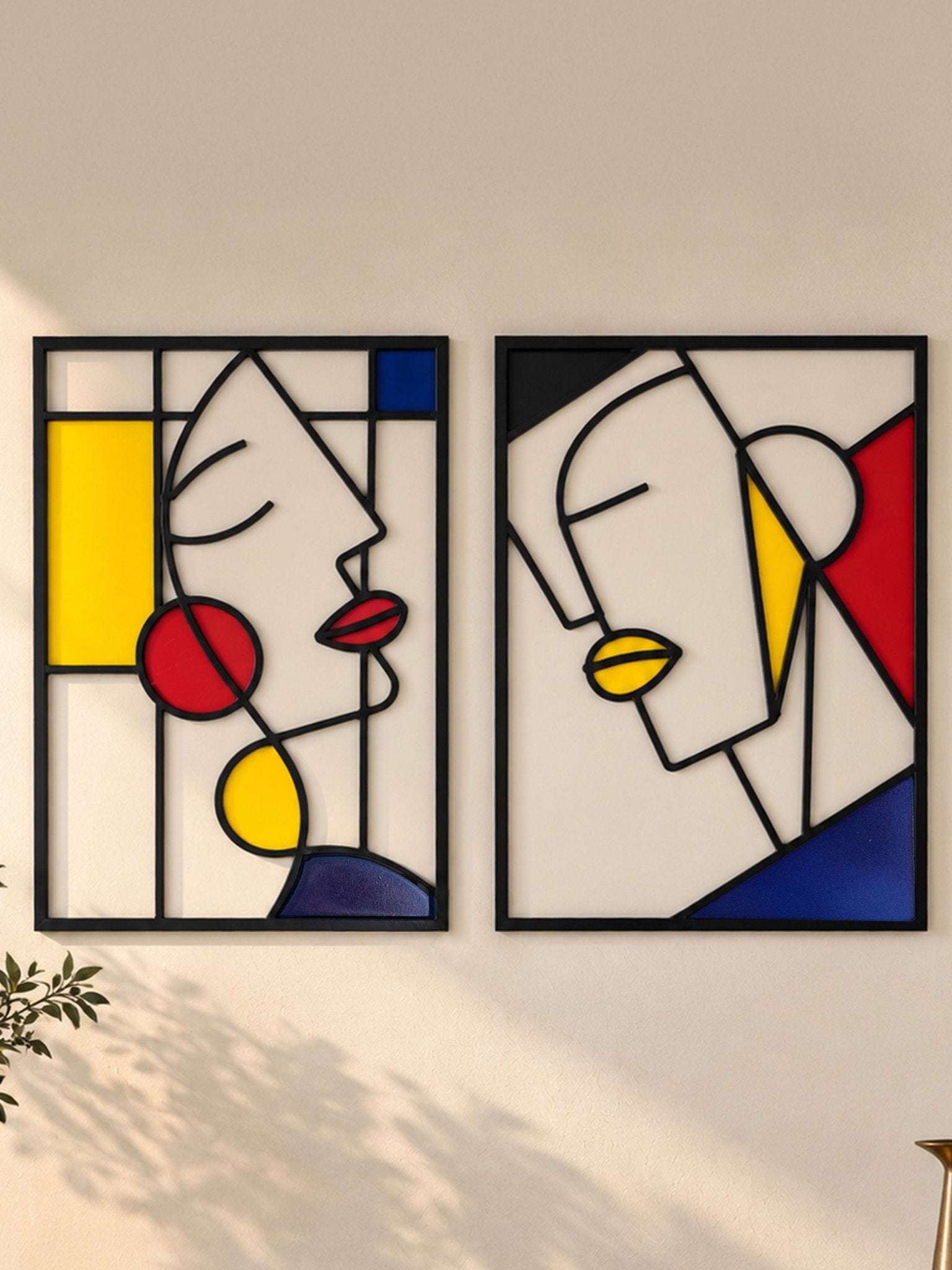 Abstract Geometric Wall Art Set of 2 with Bold Primary Colors Secondary image