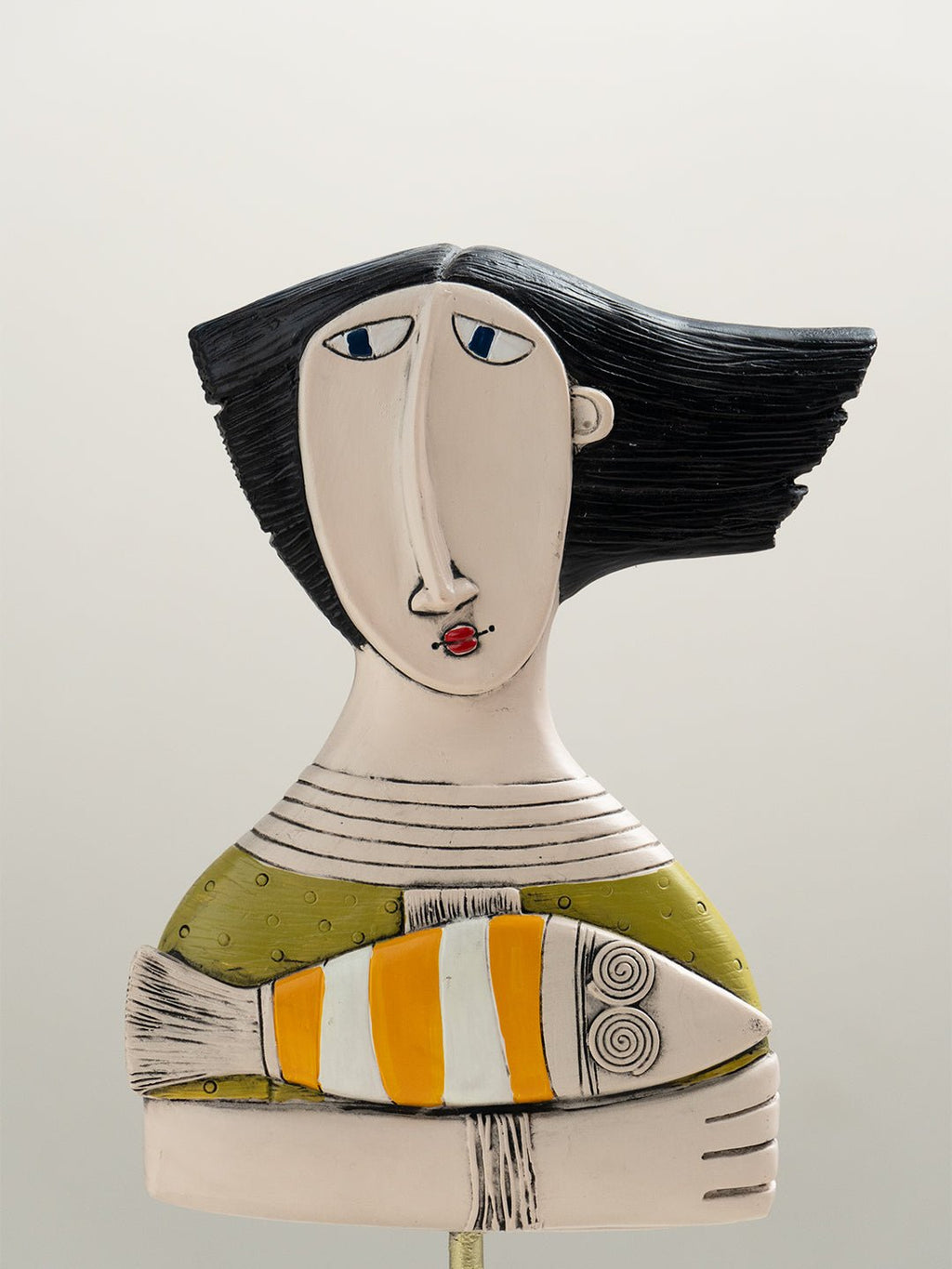 Abstract Woman Sculpture with Orange Striped Fish - The Golden Theory