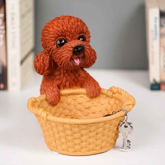 Adorable Brown Puppy Figurine with Basket - The Golden Theory