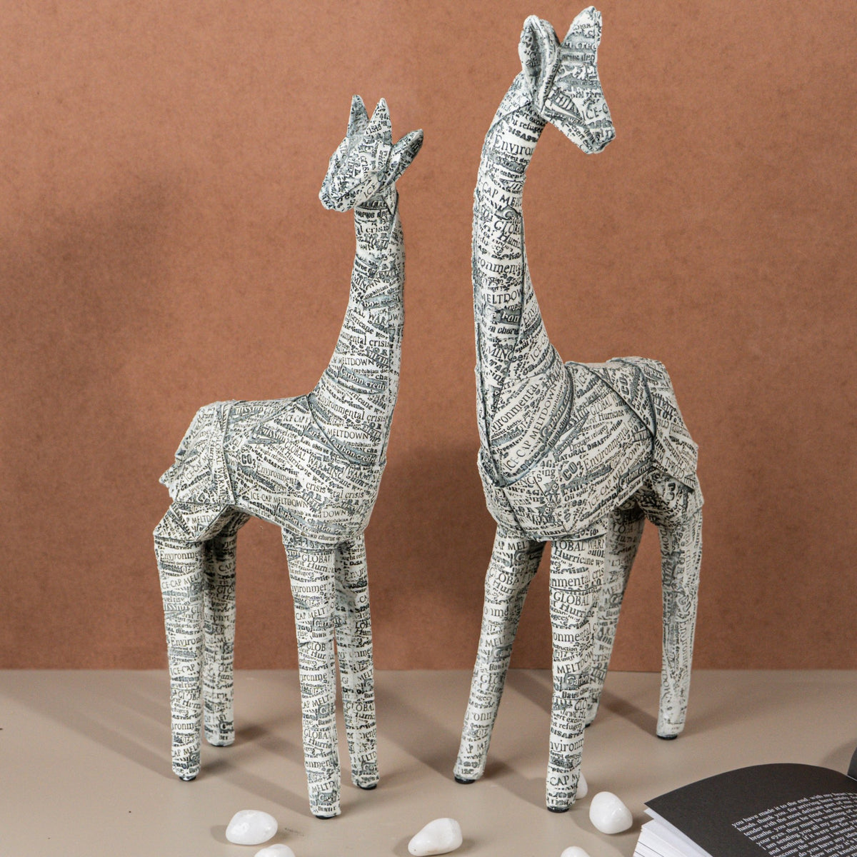 African Giraffe Newsprint Accent | Set of 2 - The Golden Theory