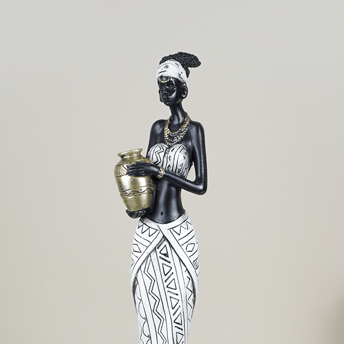 African Lady Holding Gold Pot Figurine - The Golden Theory