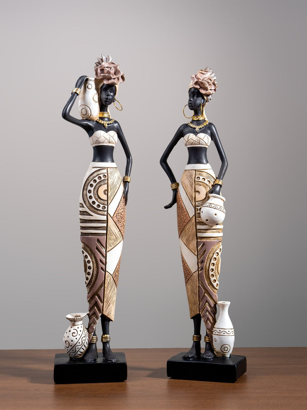 African Tribal Woman Figurine – Vase at Hip Sculpture - The Golden Theory