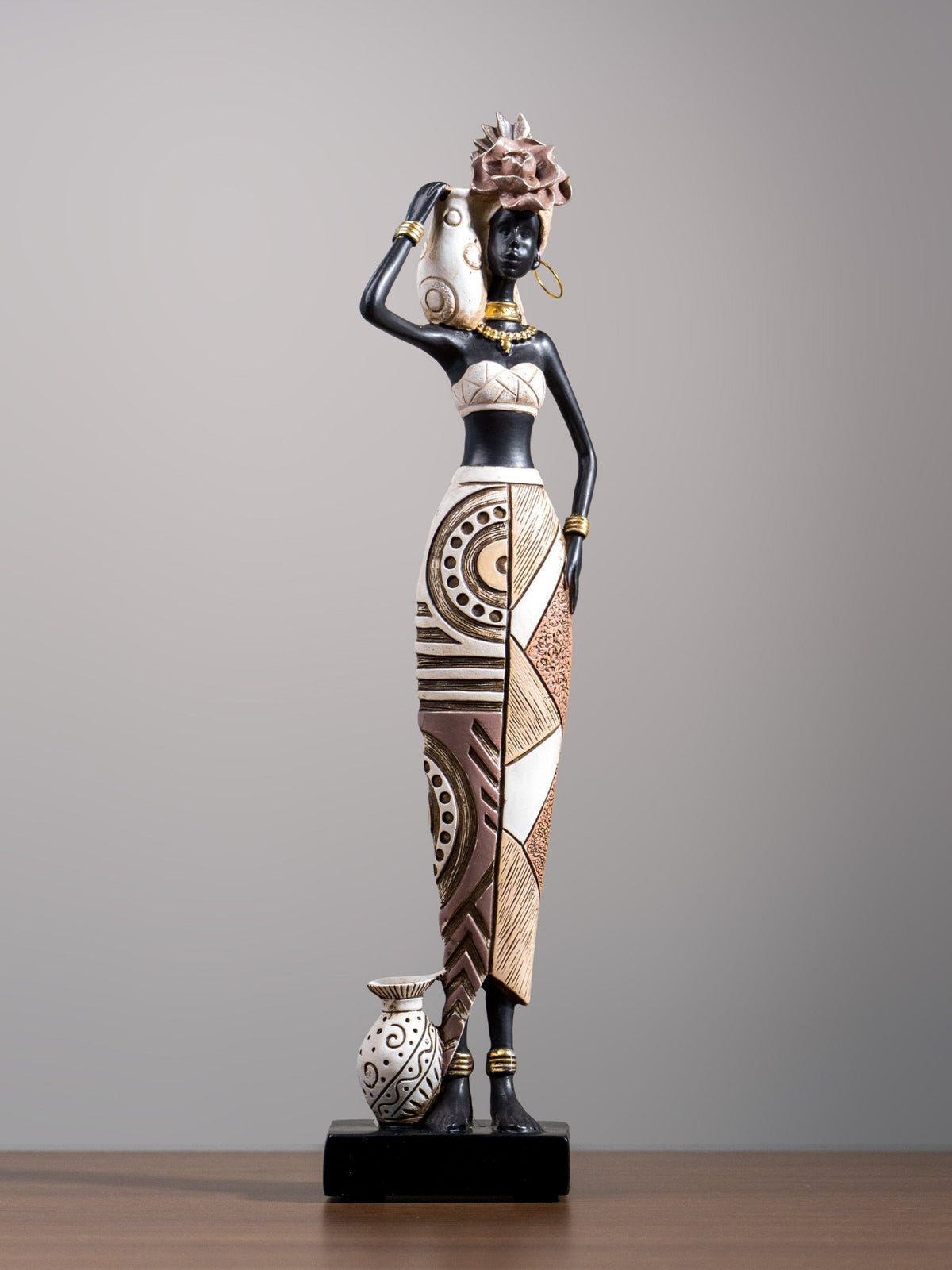 African Tribal Woman Figurine – Vase on Shoulder Sculpture - The Golden Theory Main image