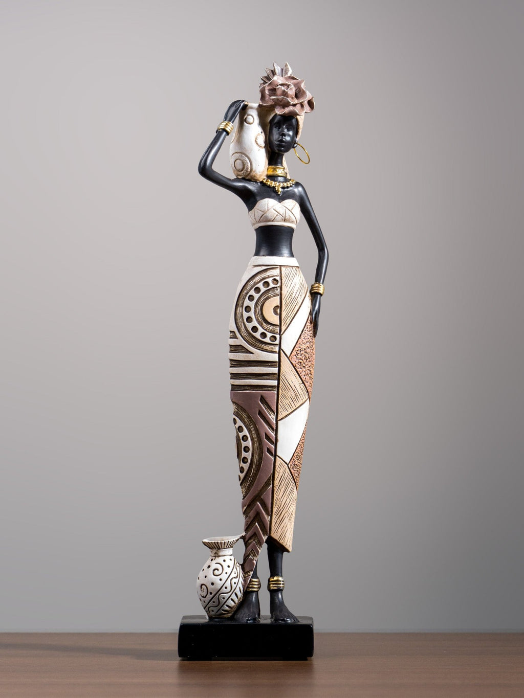 African Tribal Woman Figurine – Vase on Shoulder Sculpture - The Golden Theory