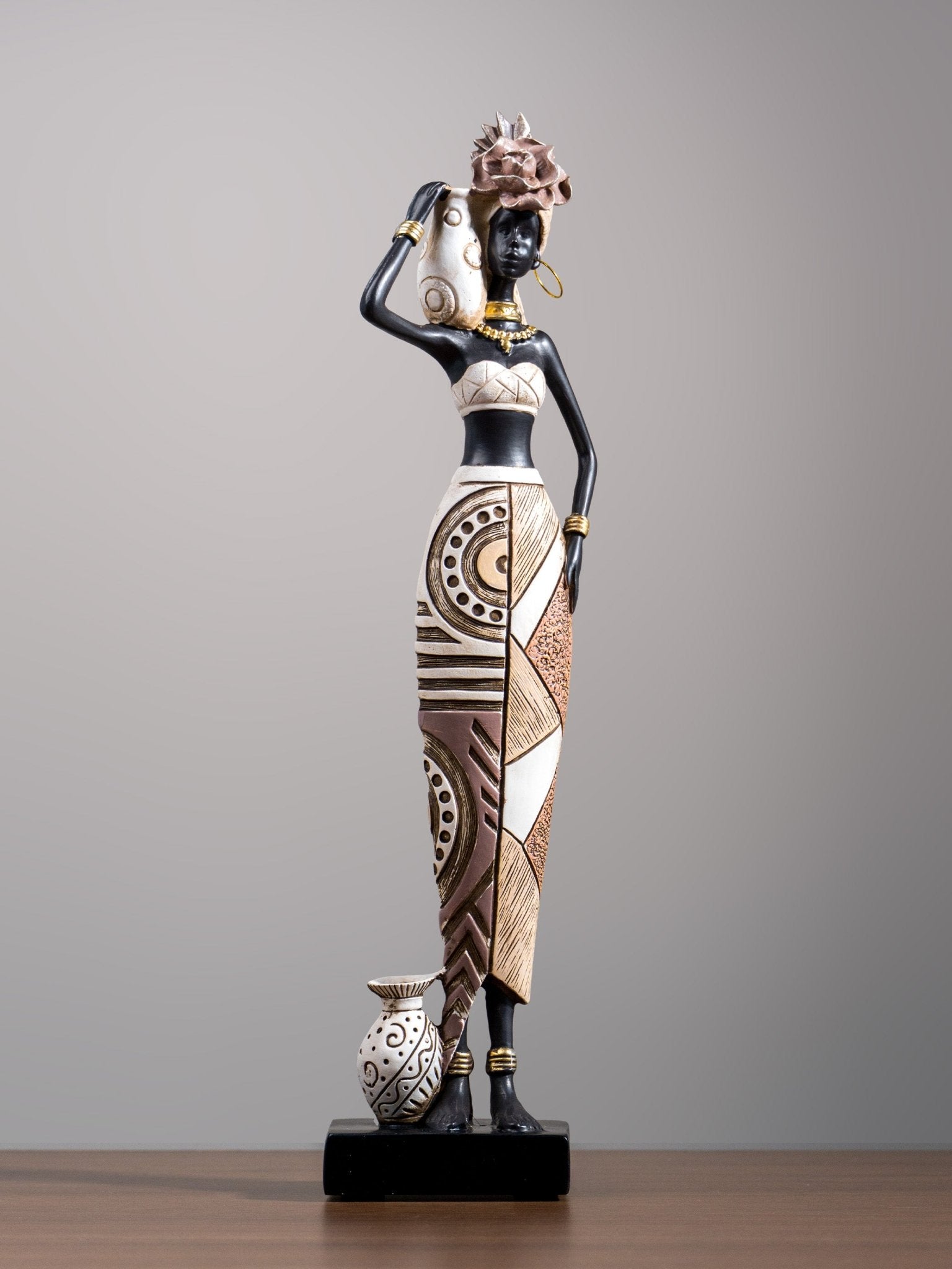 African Tribal Woman Figurine – Vase on Shoulder Sculpture - The Golden Theory