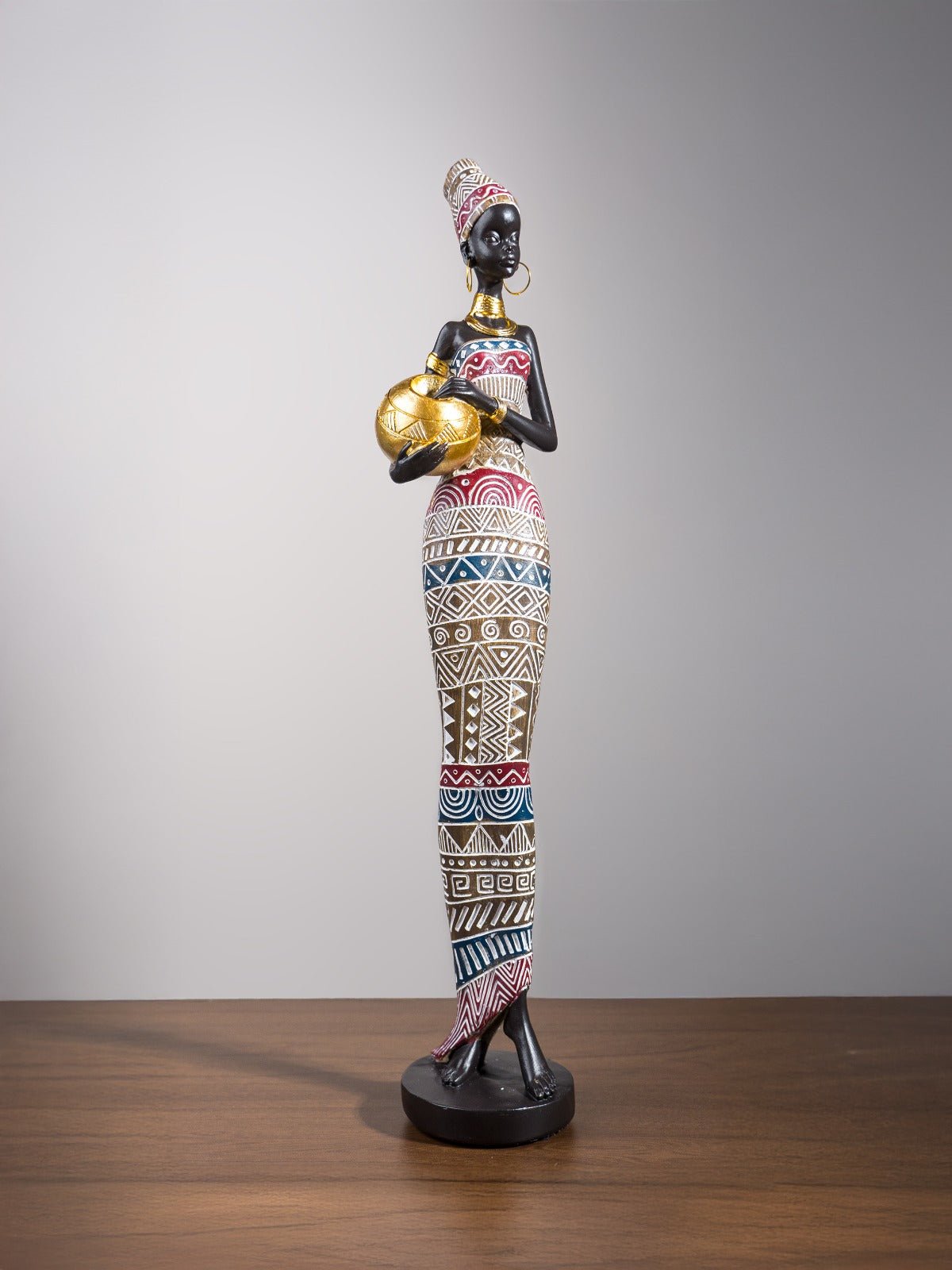 African Tribal Woman Figurine – Water Pot at Waist Sculpture - The Golden Theory Main image