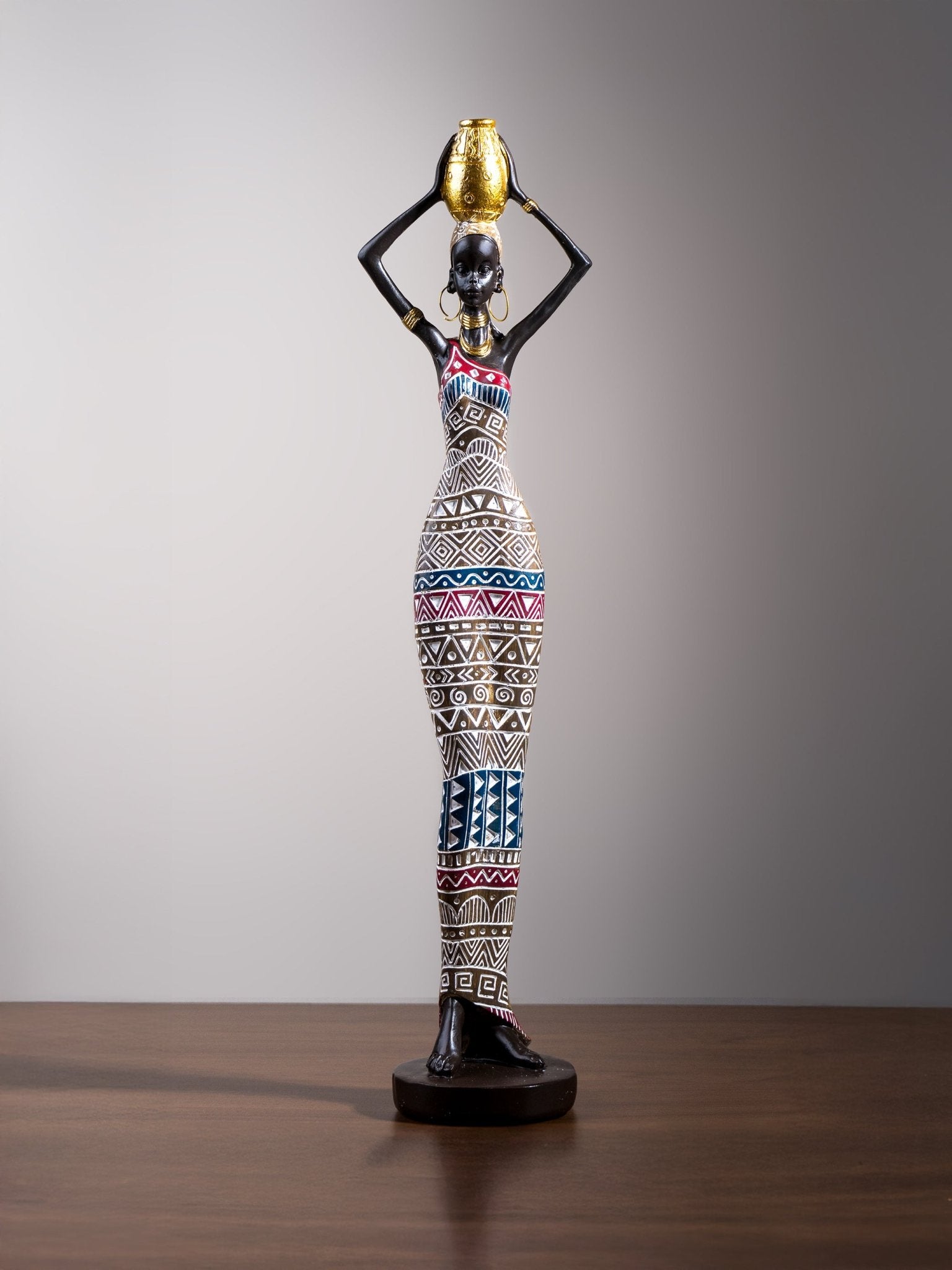 African Tribal Woman Figurine – Water Pot on Head - The Golden Theory Main image