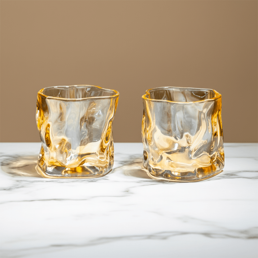 Amber-Colored Sculpted Glasses - Set of 6 - The Golden Theory