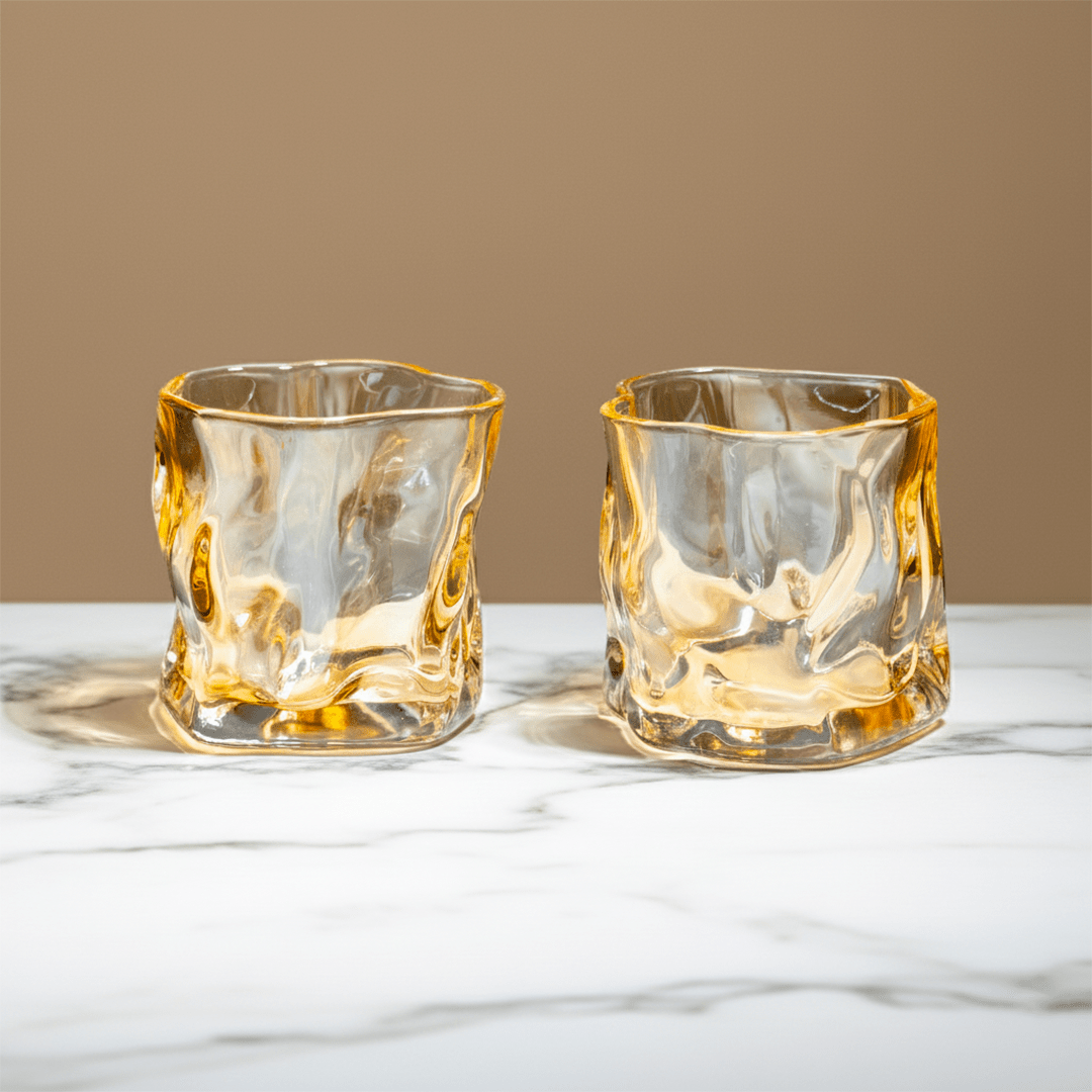 Amber-Colored Sculpted Glasses - Set of 6 - The Golden Theory