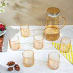 Amber Glass Water Pitcher Set with 6 Glasses - The Golden Theory