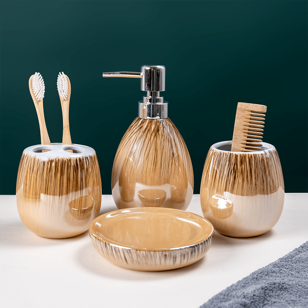 Amber Gold Drip Ceramic Bathroom Set of 4 - The Golden Theory