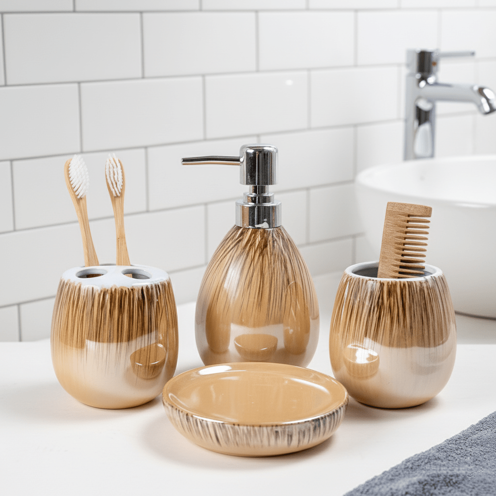 Amber Gold Drip Ceramic Bathroom Set of 4 - The Golden Theory