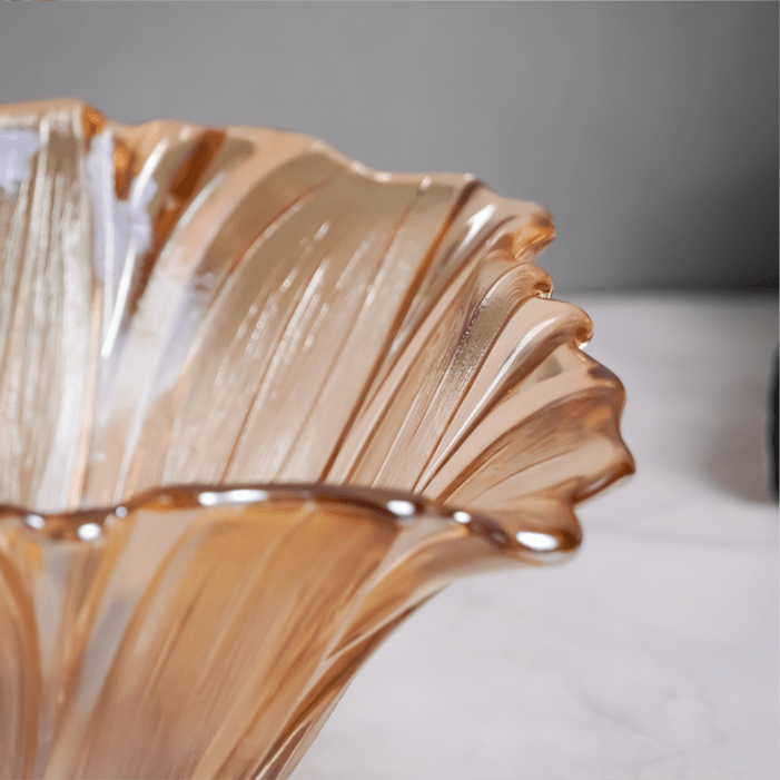 Amber Gold Fluted Glass Bowl with Wave Design - The Golden Theory