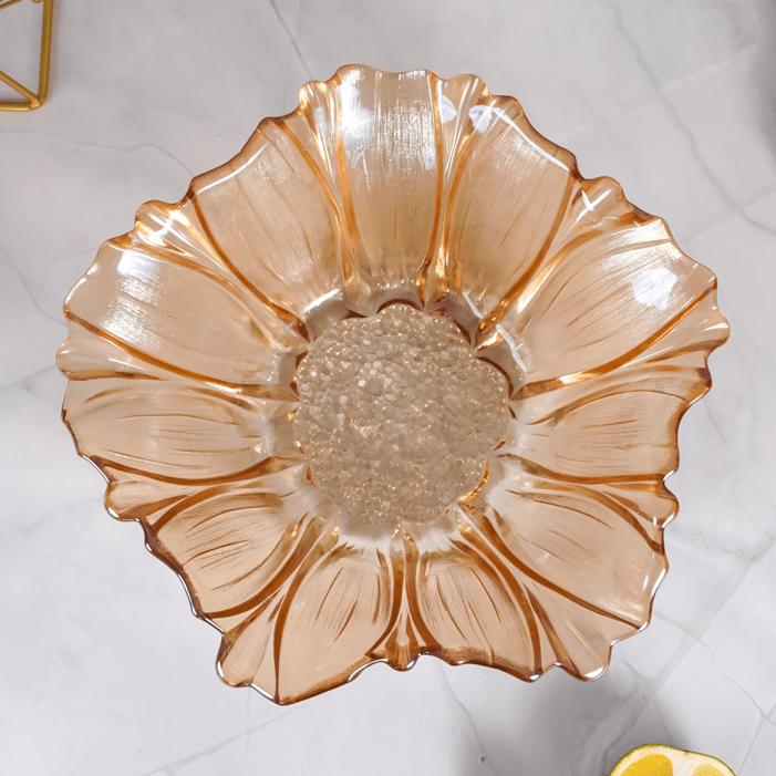 Amber Gold Fluted Glass Bowl with Wave Design - The Golden Theory