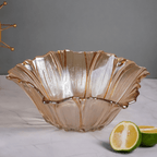 Amber Gold Fluted Glass Bowl with Wave Design - The Golden Theory