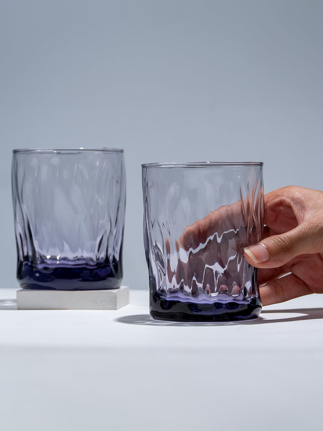 Amethyst Purple Wavy Textured Drinking Glasses - Set of 6 - The Golden Theory