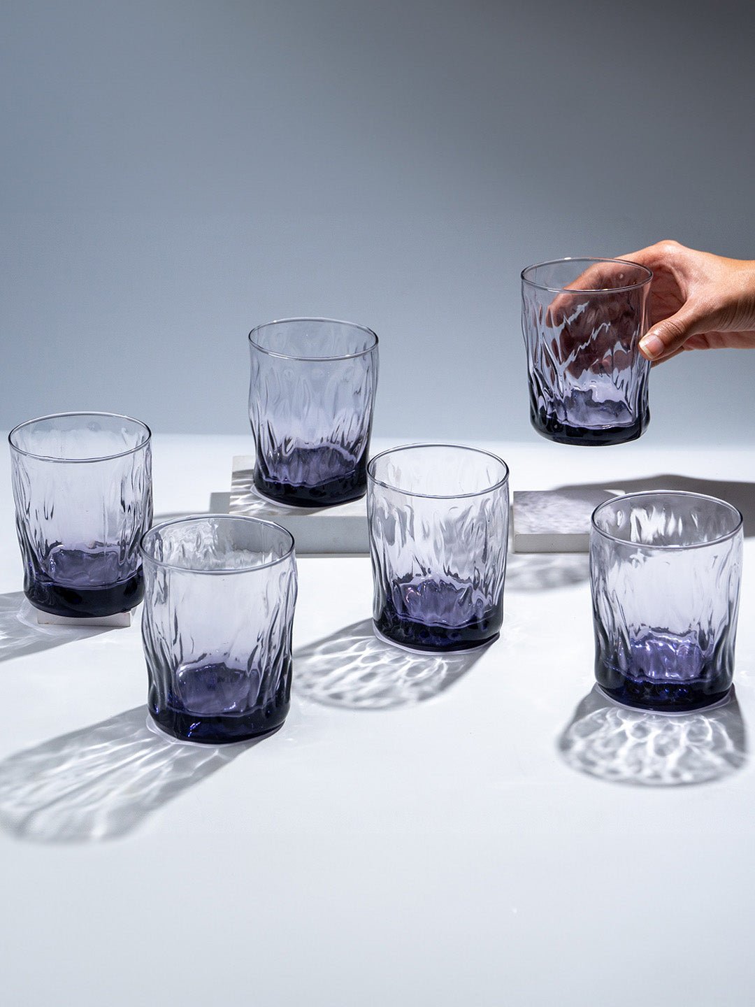 Amethyst Purple Wavy Textured Drinking Glasses - Set of 6 - The Golden Theory