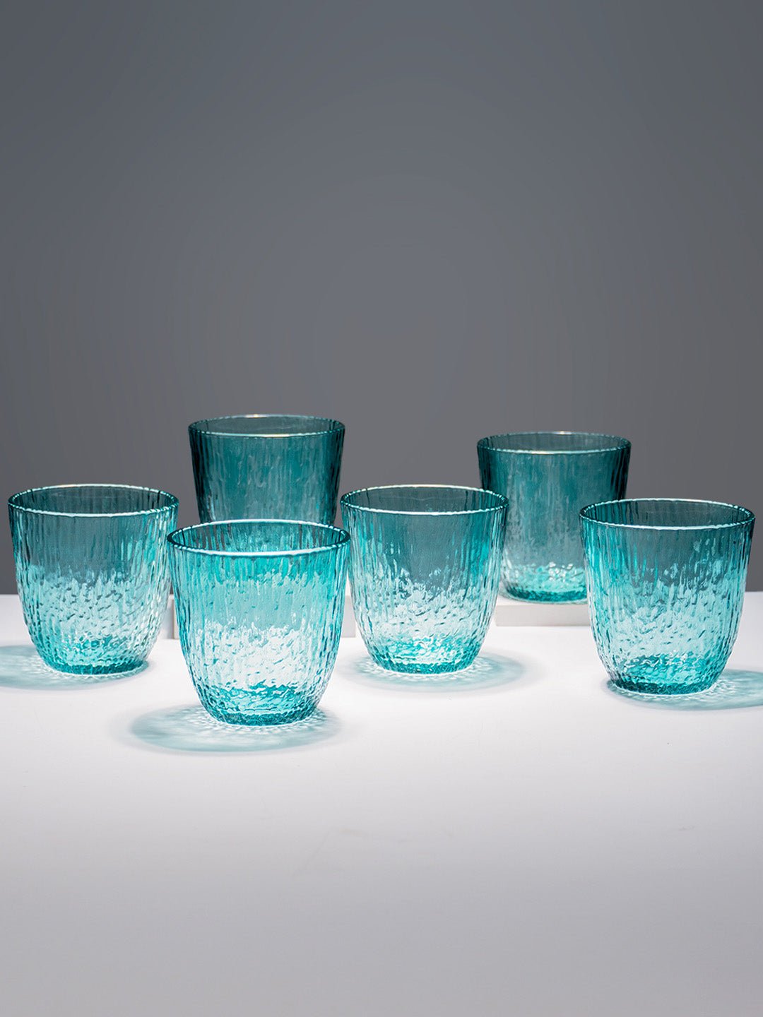 Aqua Green Textured Glasses with Rippled Design | Set of 6 - The Golden Theory Main image