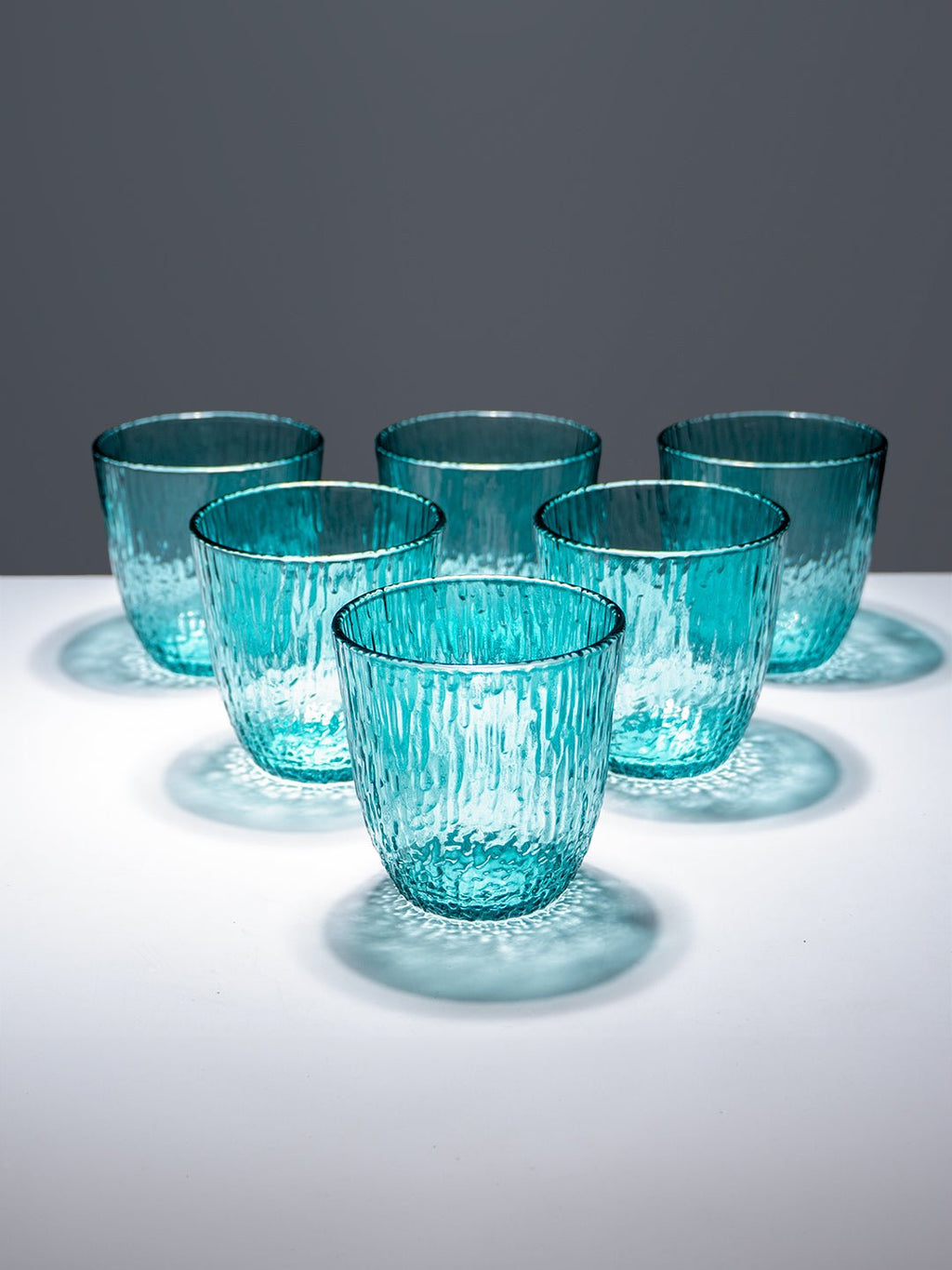 Aqua Green Textured Glasses with Rippled Design | Set of 6 - The Golden Theory