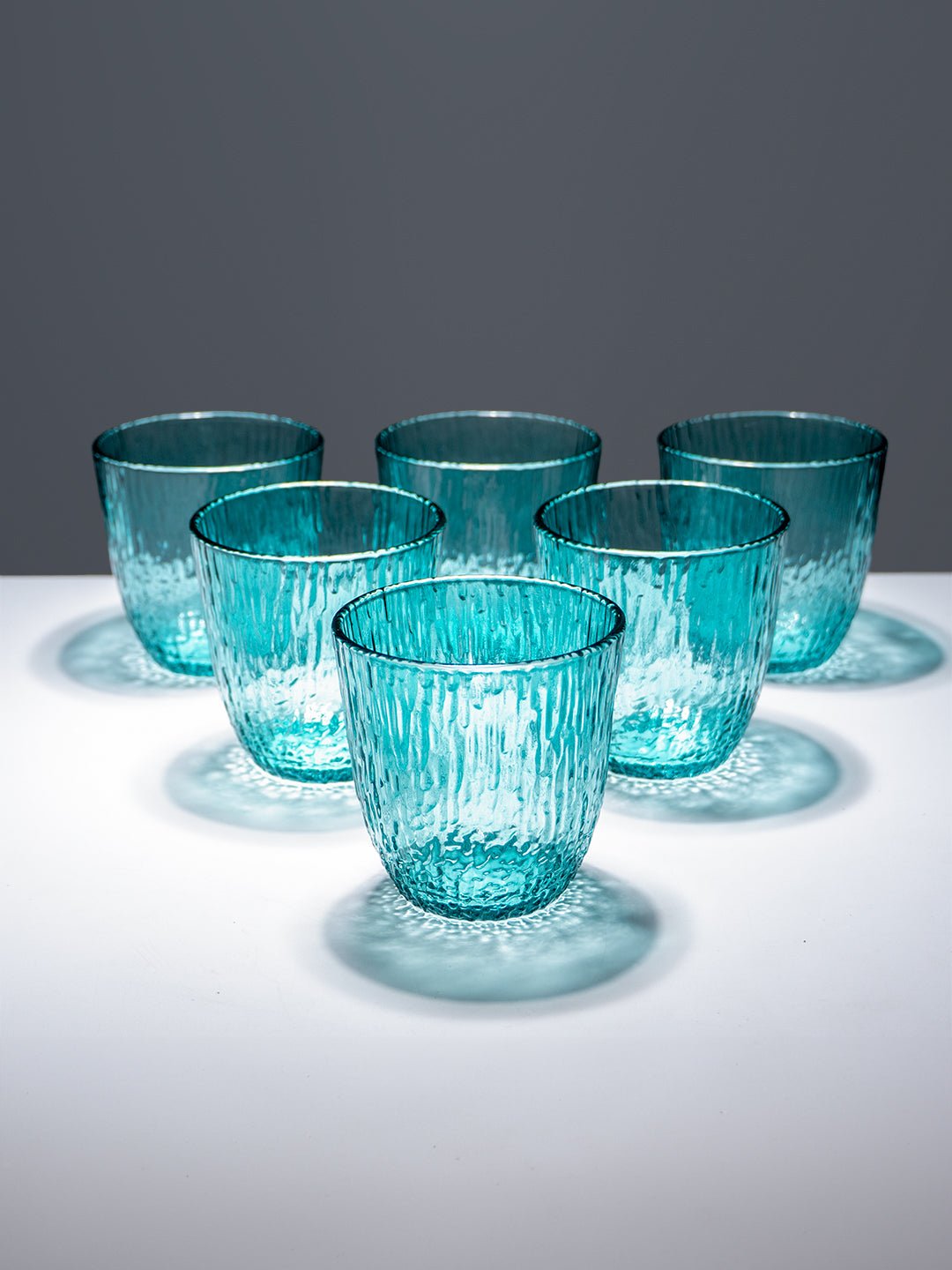 Aqua Green Textured Glasses with Rippled Design | Set of 6 - The Golden Theory