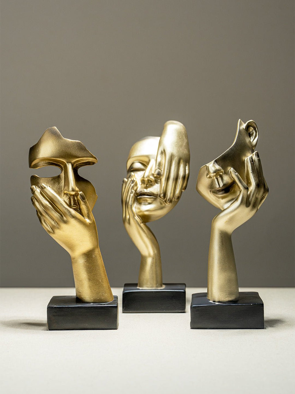 Artistic Gold Resin Abstract Face Sculptures | Set of 3 - The Golden Theory