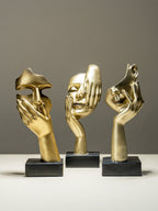 Artistic Gold Resin Abstract Face Sculptures | Set of 3 - The Golden Theory