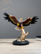 Bald Eagle Figurine on Wooden Perch - The Golden Theory