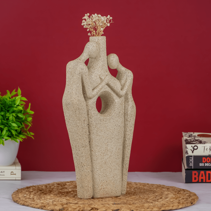 Beige Abstract Couple Sculpture Vase - Unique Hole Design - The Golden Theory Main image