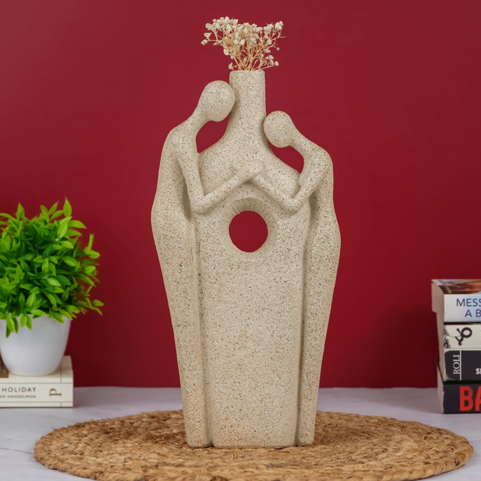 Beige Abstract Couple Sculpture Vase - Unique Hole Design - The Golden Theory