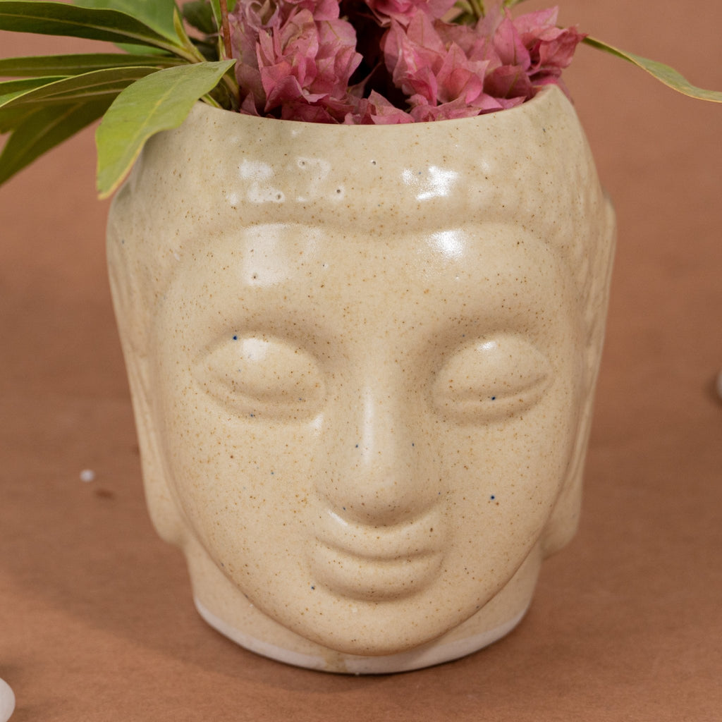 Beige Ceramic Buddha Planter - The Golden Theory