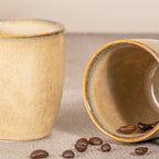 Beige Ceramic Coffee Mug with Brown Border | Set of 2 - The Golden Theory