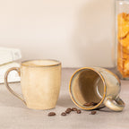 Beige Ceramic Coffee Mug with Brown Border | Set of 2 - The Golden Theory