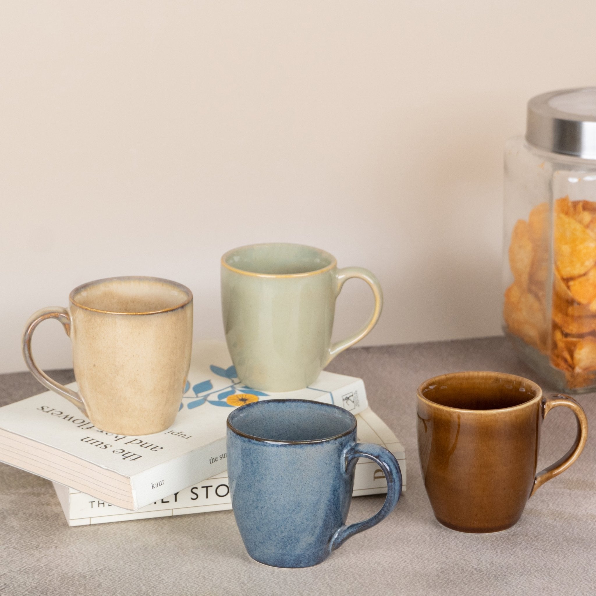 Beige Ceramic Coffee Mug with Brown Border | Set of 2 - The Golden Theory