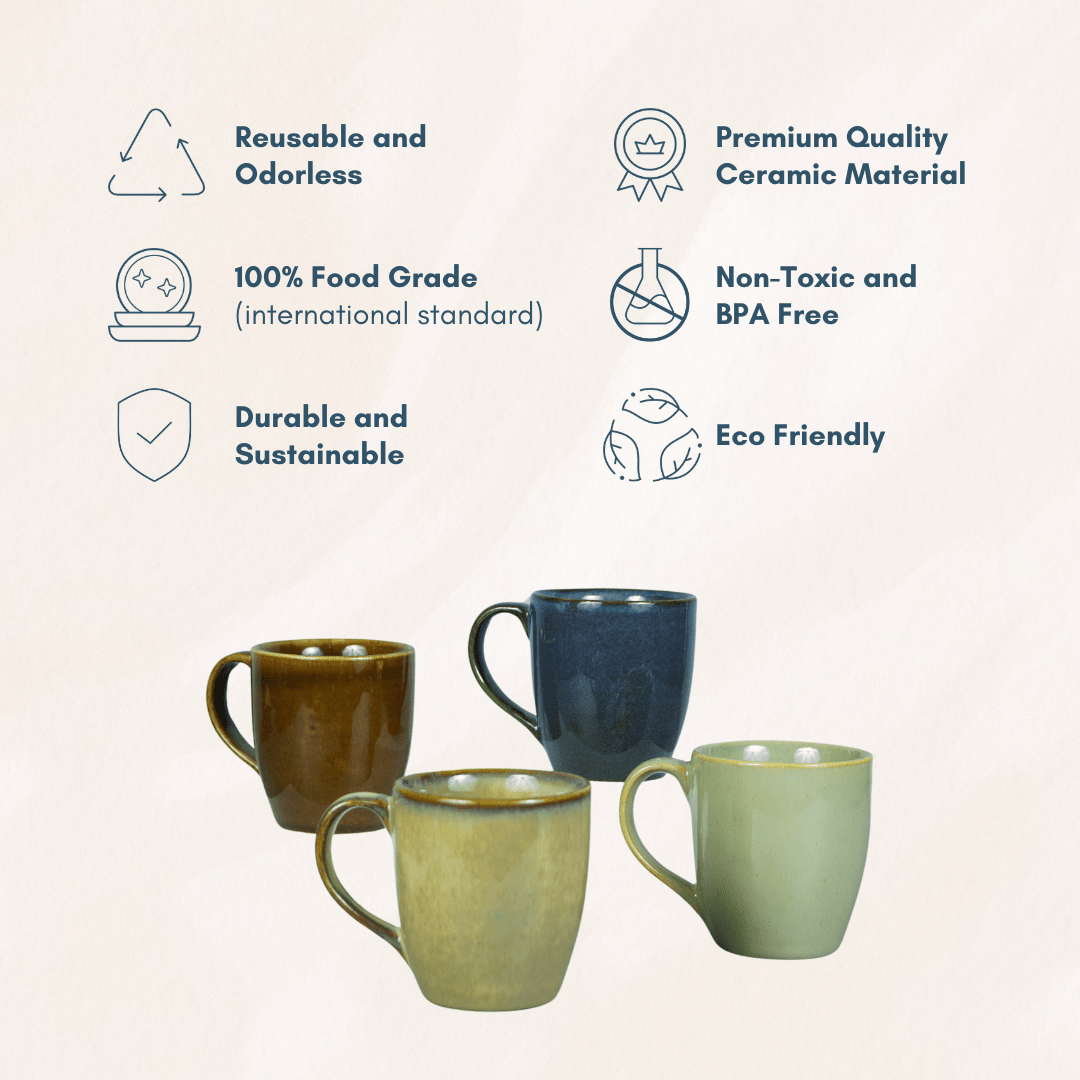 Beige Ceramic Coffee Mug with Brown Border | Set of 2 - The Golden Theory