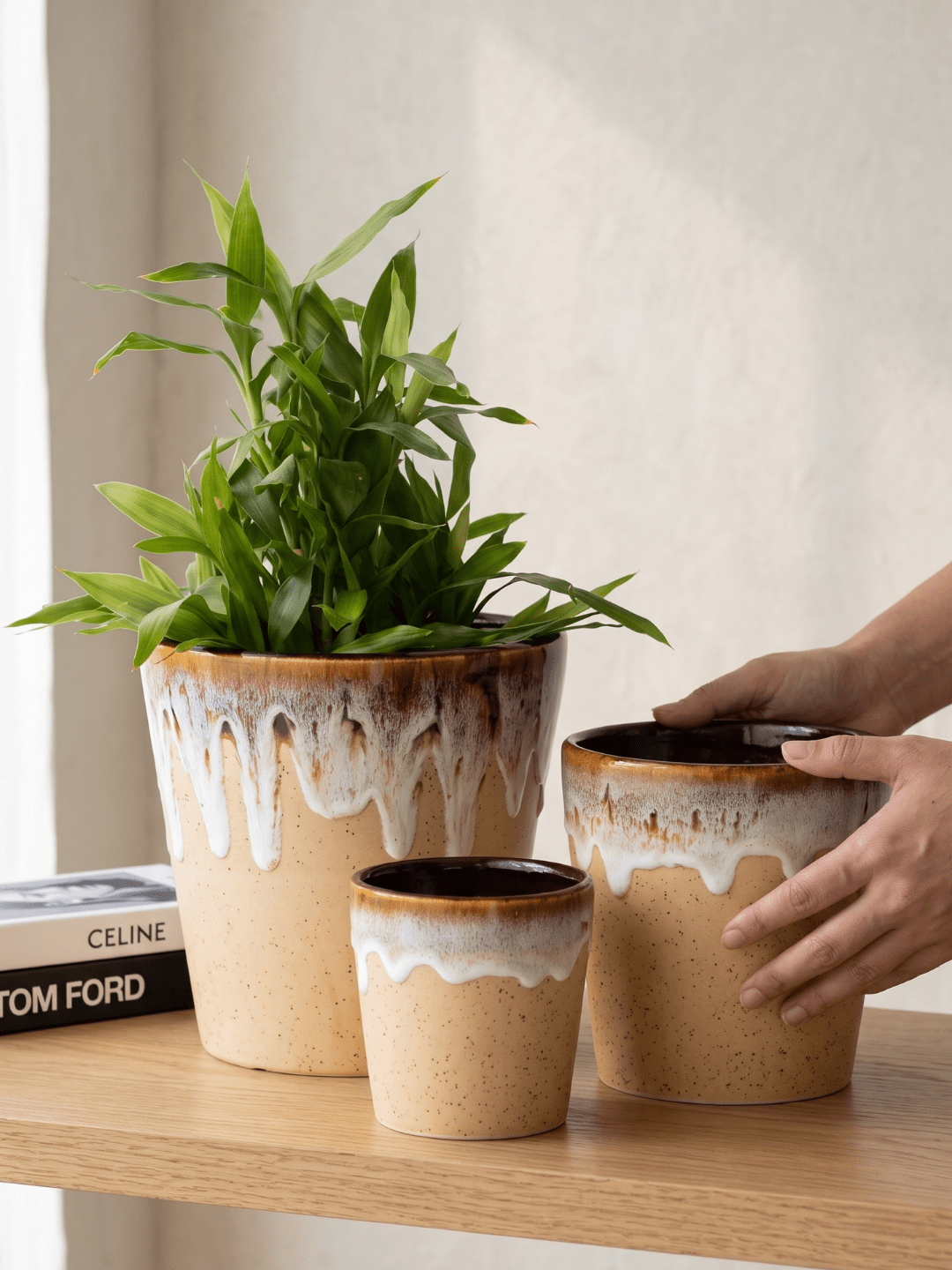 Beige Ceramic Flower Pots | Set of 3 Secondary image