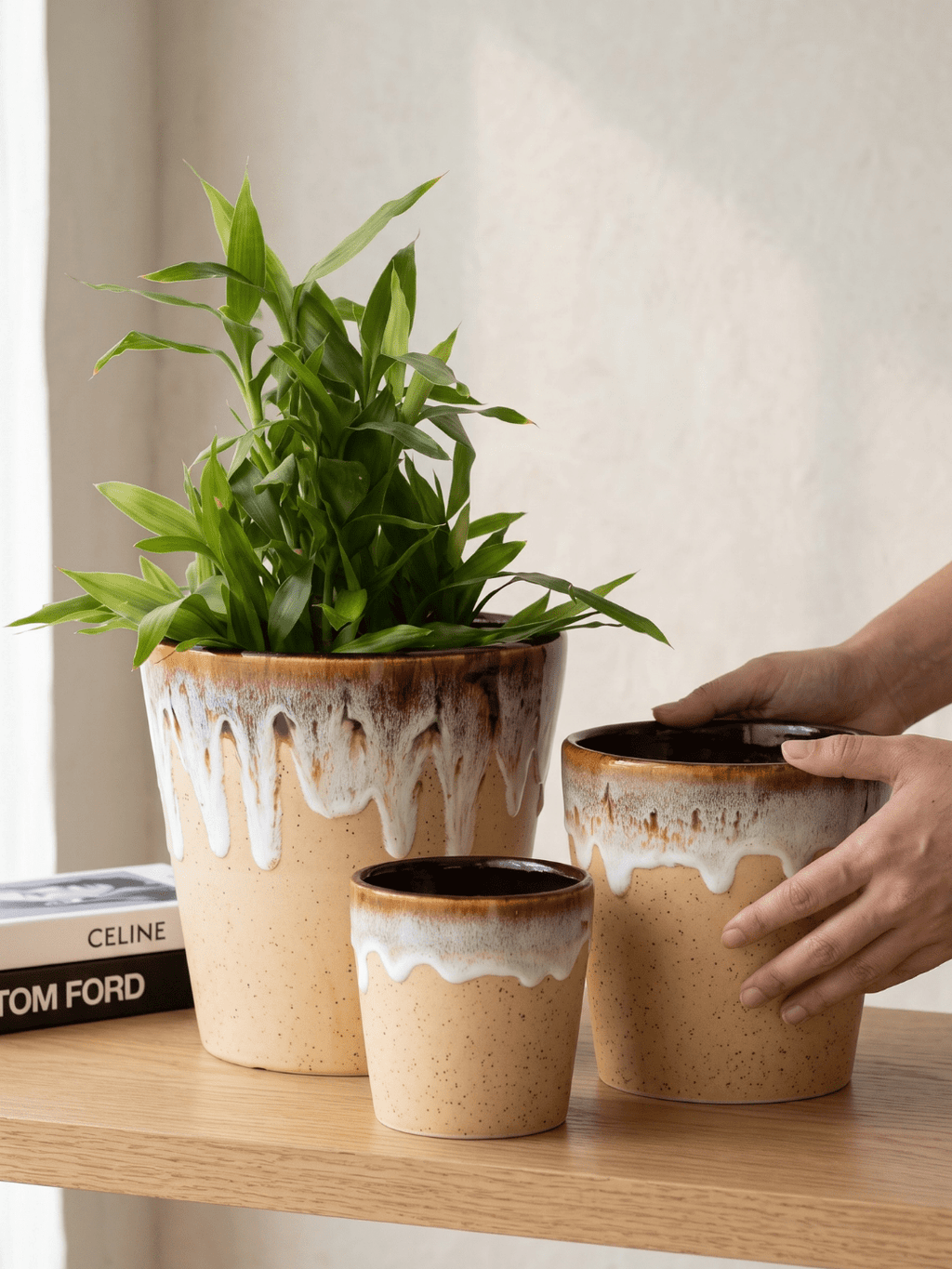 Beige Ceramic Flower Pots | Set of 3 - The Golden Theory