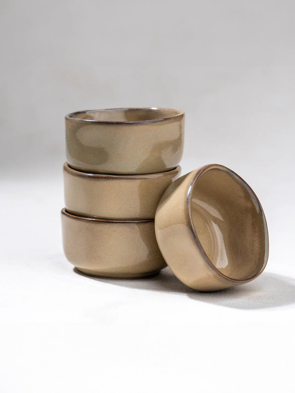 Beige Ceramic Handcrafted Dip Bowls Set - The Golden Theory