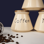 Beige Ceramic Jar Containers for Storage with Wooden Lid - The Golden Theory
