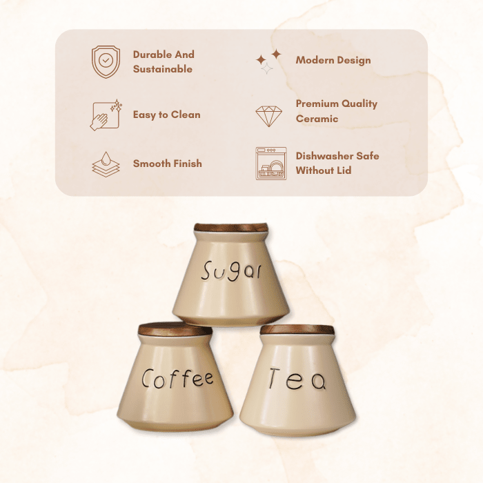 Beige Ceramic Jar Containers for Storage with Wooden Lid - The Golden Theory