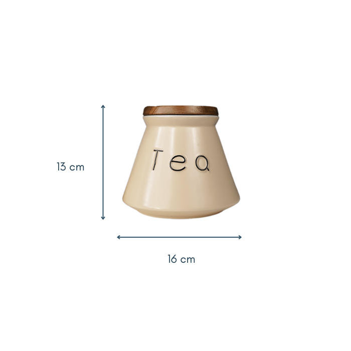Beige Ceramic Jar Containers for Storage with Wooden Lid - The Golden Theory