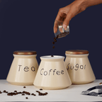 Beige Ceramic Jar Containers for Storage with Wooden Lid - The Golden Theory