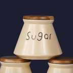 Beige Ceramic Jar Containers for Storage with Wooden Lid - The Golden Theory