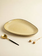 Beige Ceramic Oval Shaped Platter - The Golden Theory