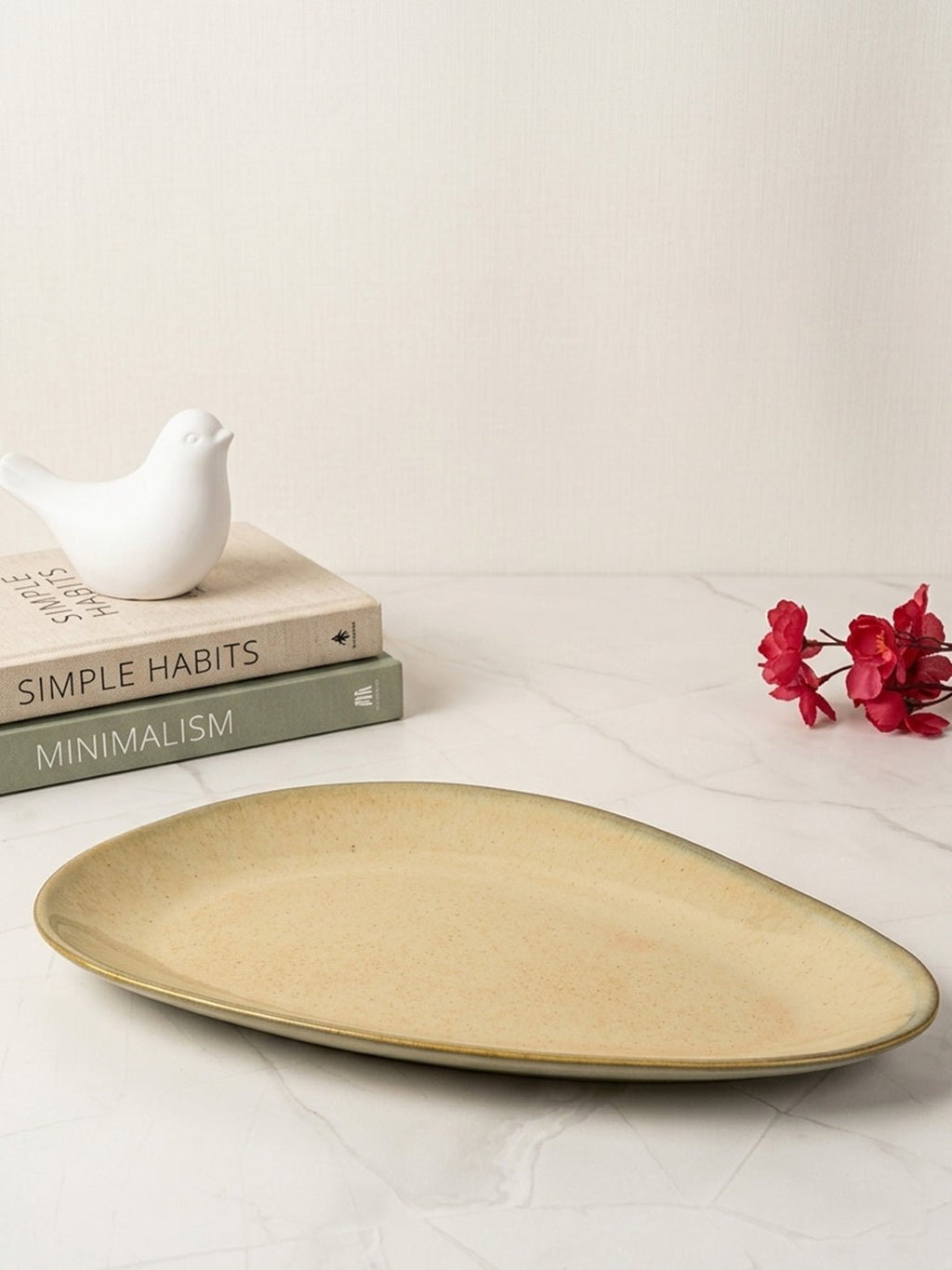 Beige Ceramic Oval Shaped Platter - The Golden Theory