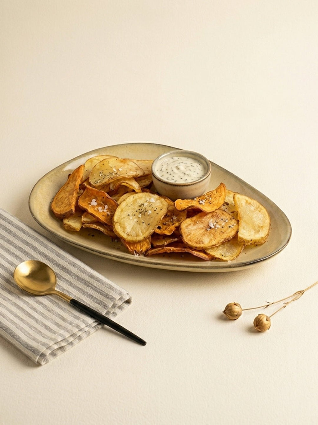 Beige Ceramic Oval Shaped Platter - The Golden Theory