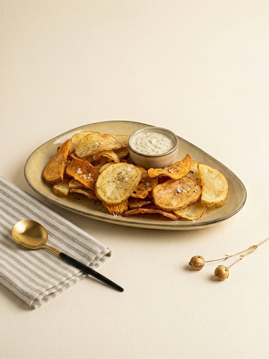 Beige Ceramic Oval Shaped Platter - The Golden Theory
