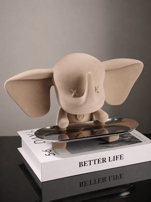 Beige Color Cute Elephant Statue with Tray - The Golden Theory